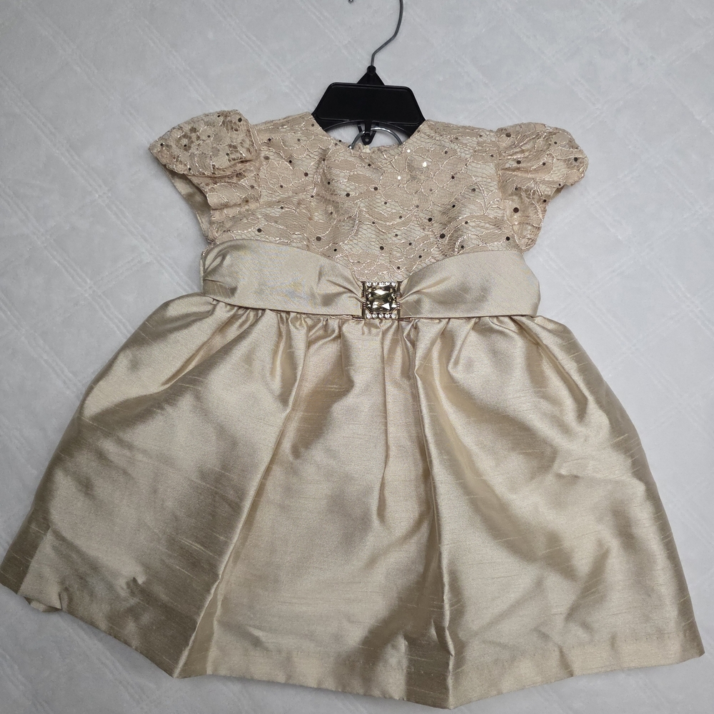 Jayne Copeland Girls' Gold Lace & Satin Party Dress